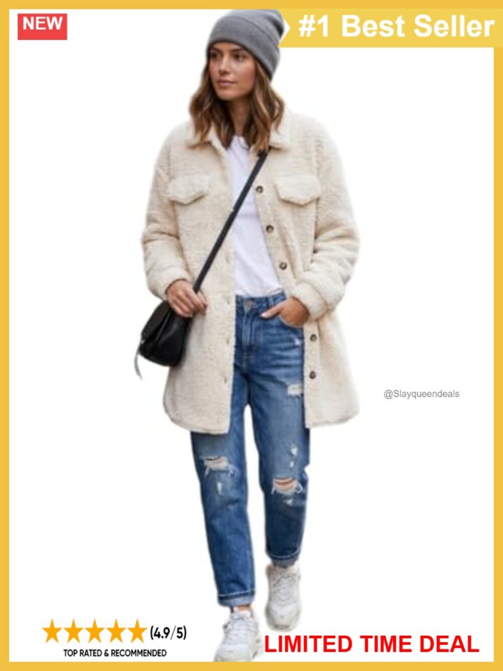 Drop Shoulder Lapel Button Down Long Sherpa Teddy Coat Fuzzy Fleece